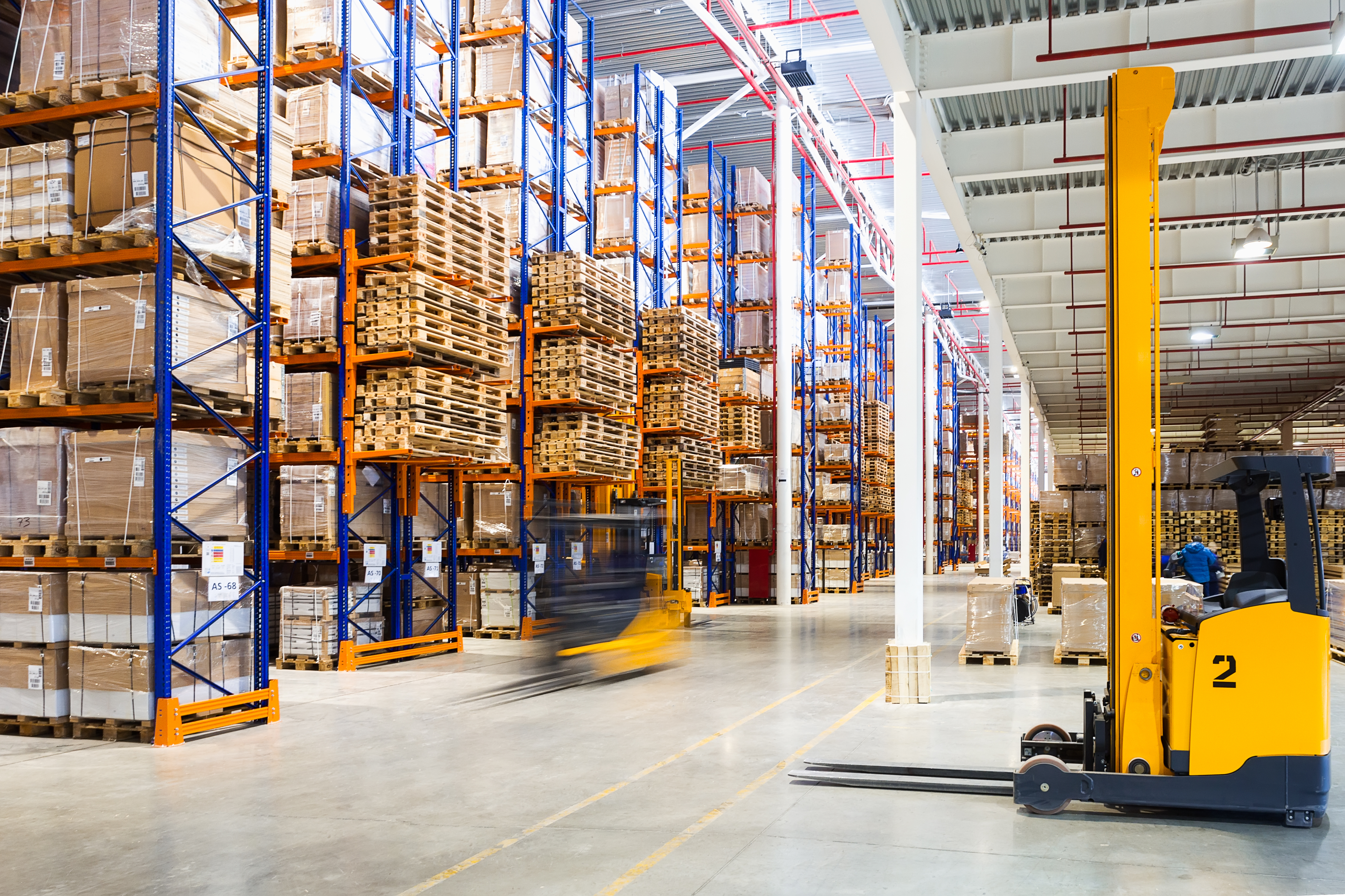 Warehouse and forklifts