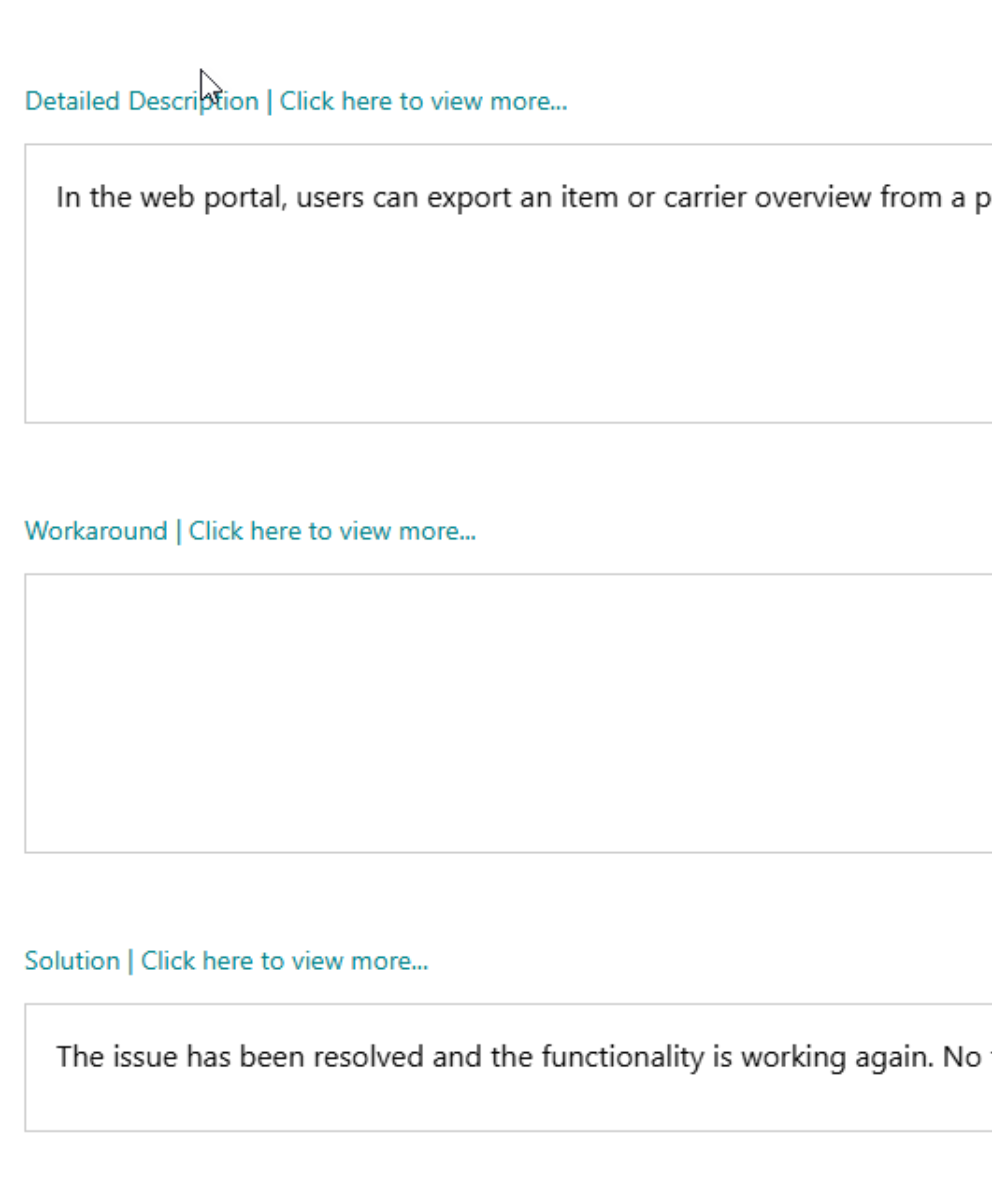 Description, workaround, solution