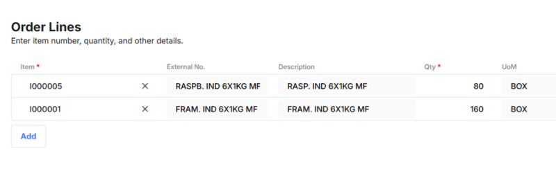 Order Entry - Order Lines