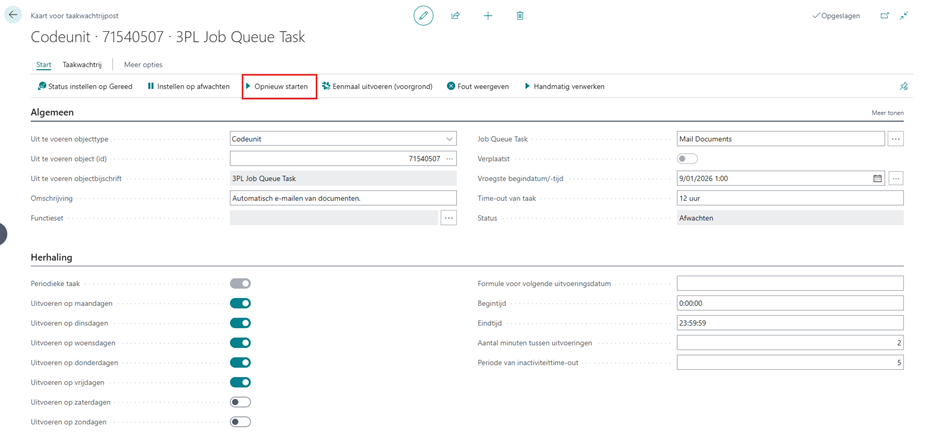 Taak opnieuw opstarten