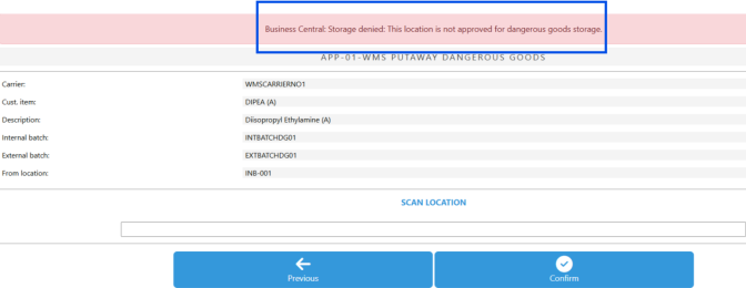Error location dangerous goods